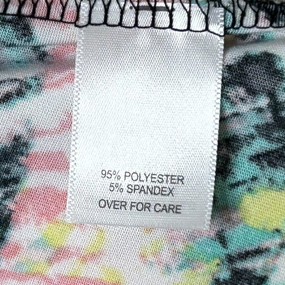 Relativity Womens L Stretch Multicolor Yellow Pink Cap Short Sleeve Shirt Blouse - Picture 9 of 11